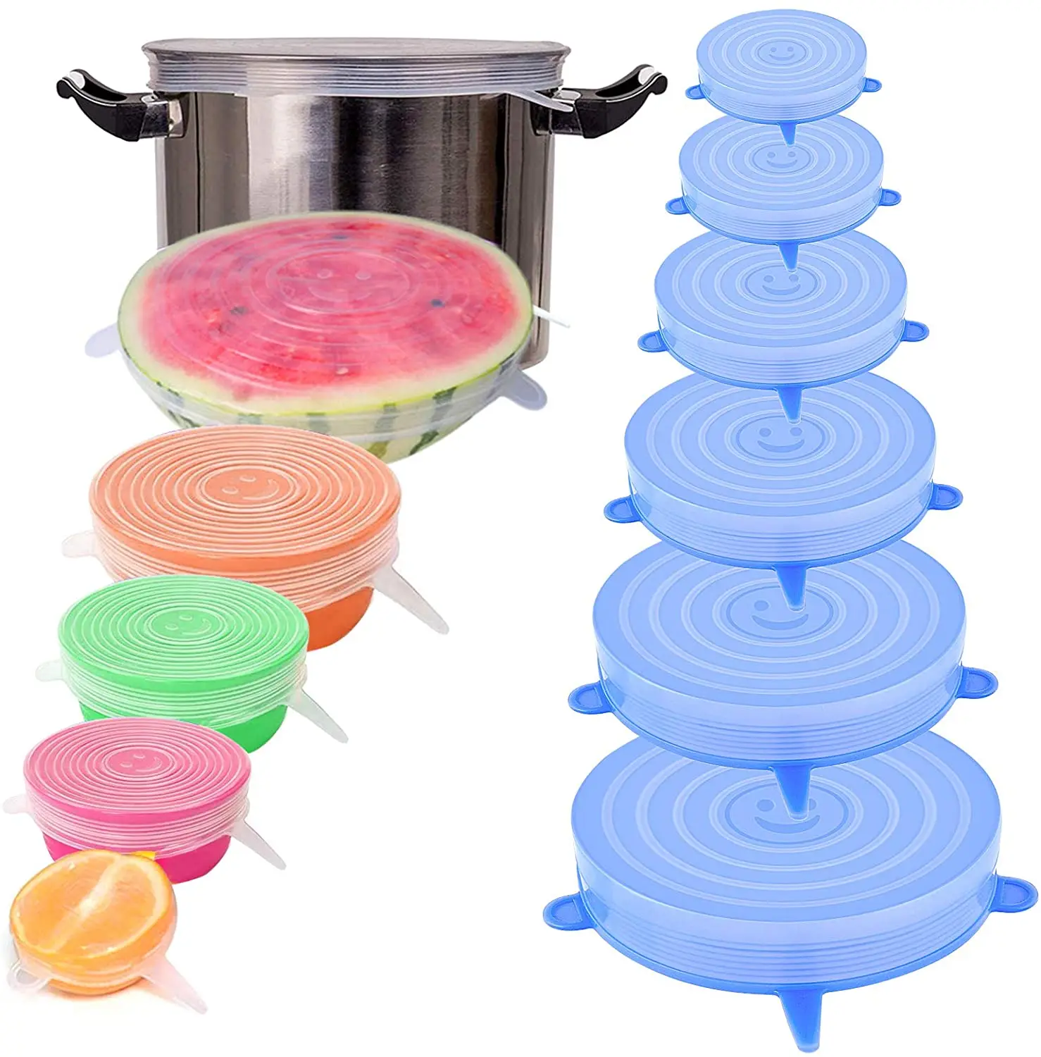 Reusable round stackable Movable Container Lids Food Storage Silicone Covers for Fresh Food