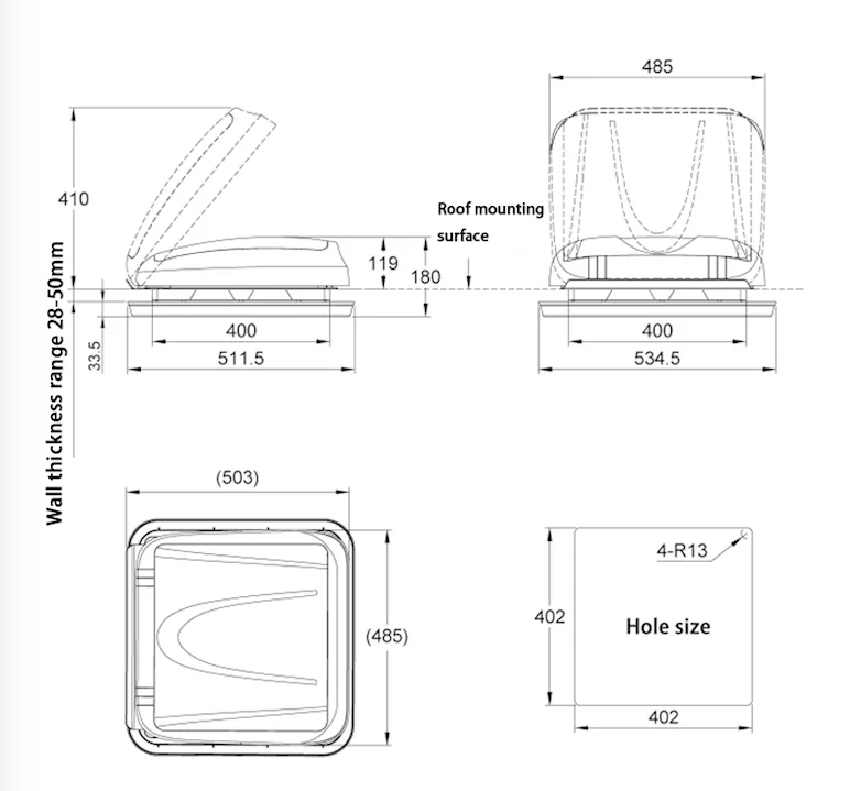 Automobile interior kits 12 V  Skylight Roof Car Blind fly screen magnetic Aerodynamic Adjustable air exhaust fan for RV Trailer