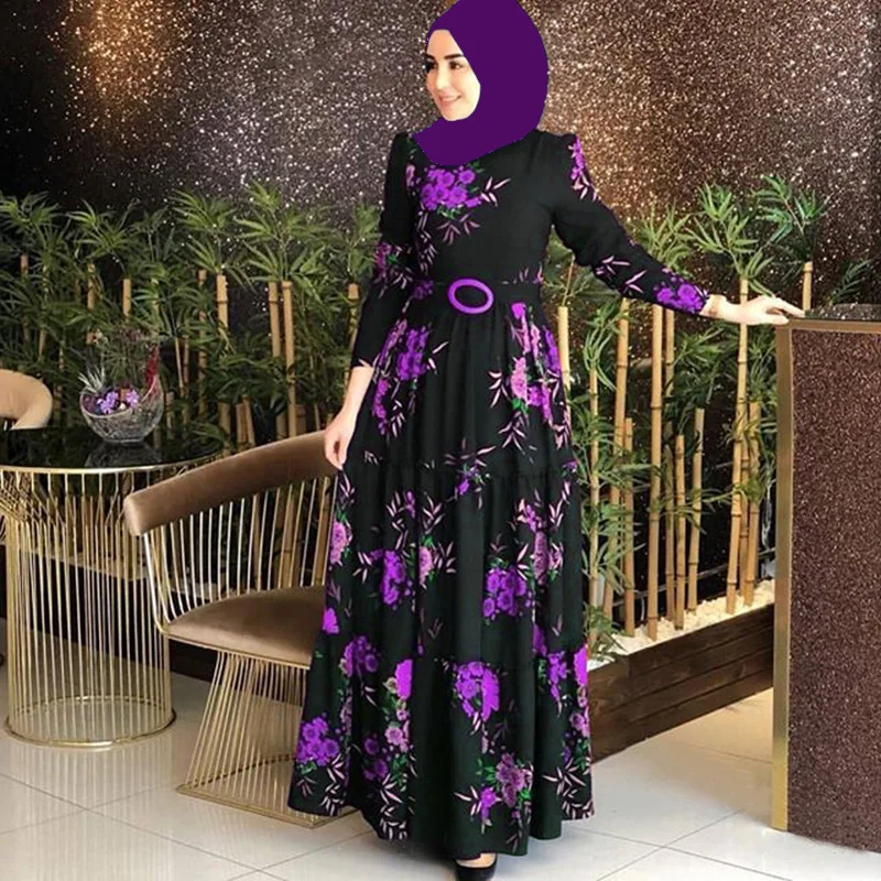 Muslim new printed skirt with high waist dress