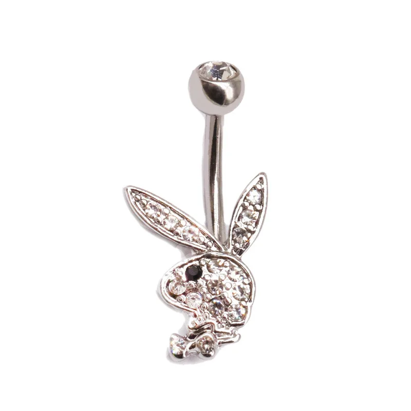  Hot Selling silvery Rabbit Bunny Dangle Navel Ring Animal Belly Button For Men