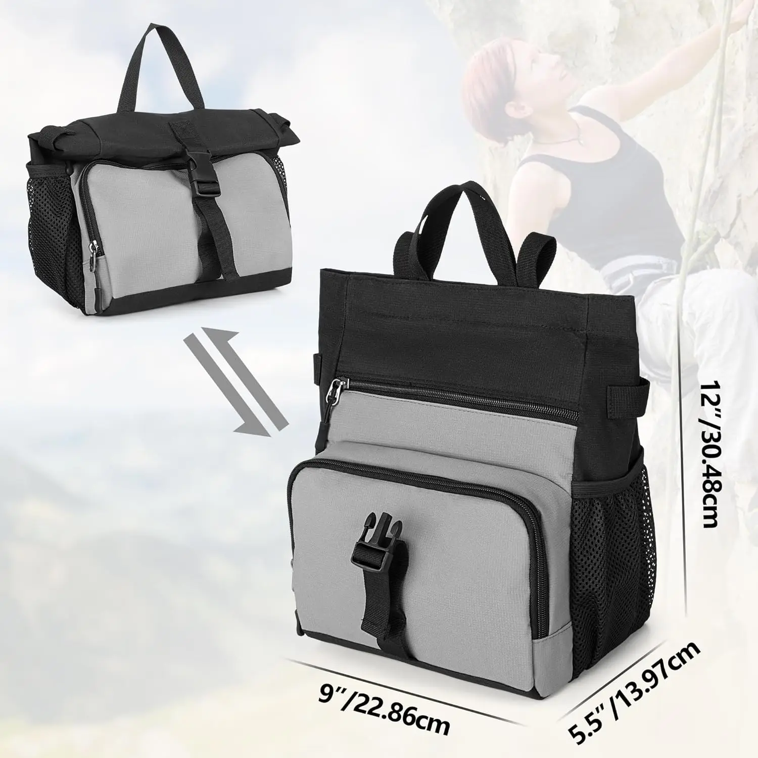 Large Chalk Bag for Rock Climbing and Bouldering with Aluminum Foil Lining, Magnetic Closure