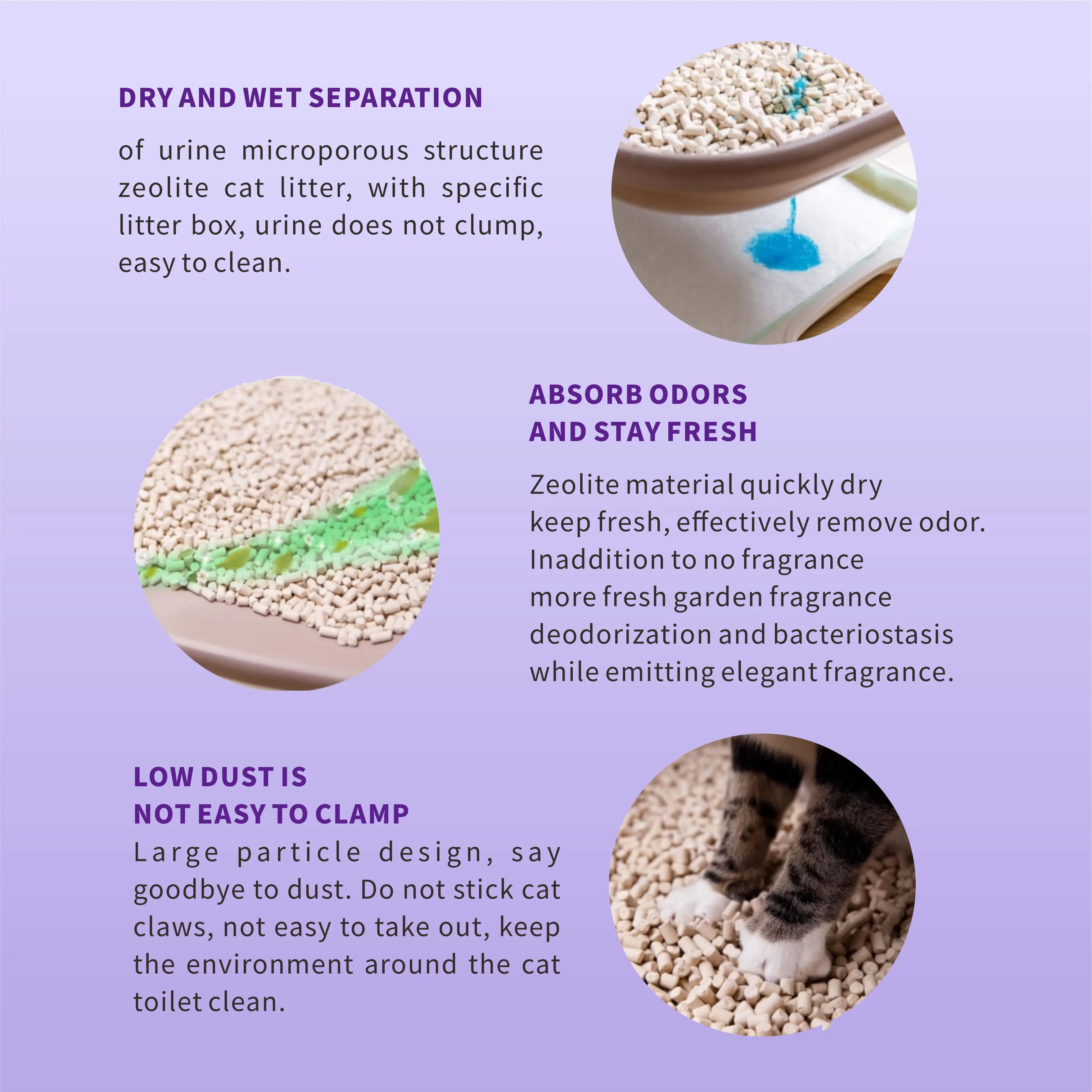 Environmentally friendly super strong adsorption and odor control dust free zeolite cat litter