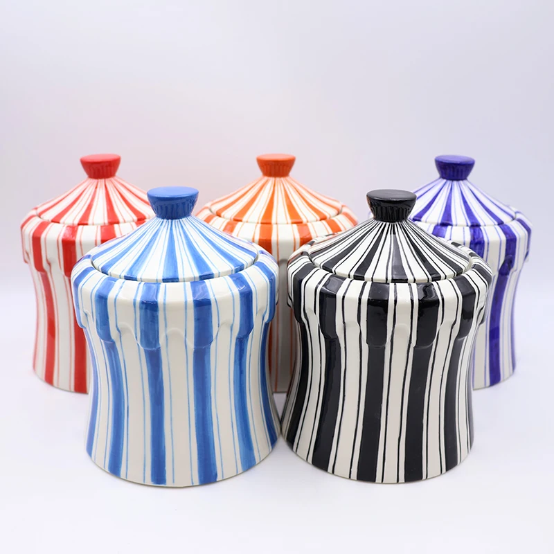 Custom holiday home decor vintage cookie food storage container ceramic christmas tent shape candy jar with lid