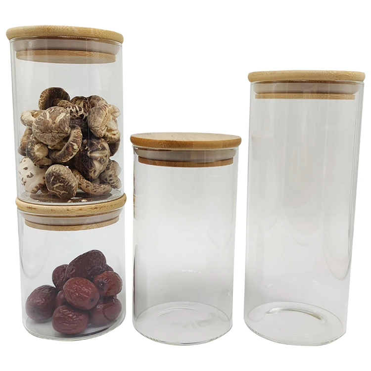 
Borosilicate Kitchen Food Glass Storage Jars Set Bamboo Lid 