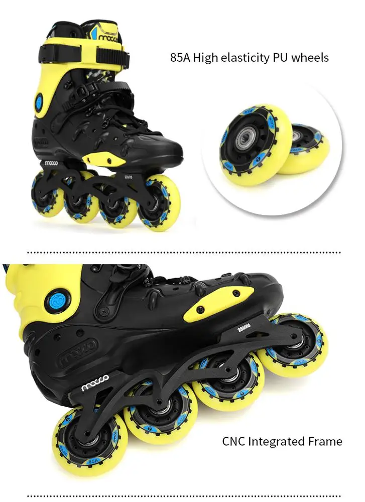 MACCO professional inline skate hard shell senior beginner Youth roller skates HR- Black yellow