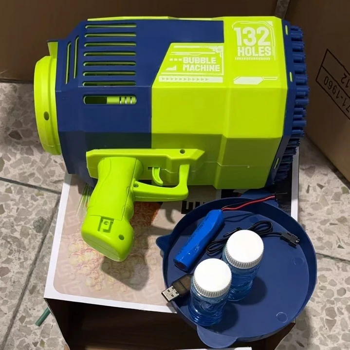 Summer toy Electric Bubble Gun Machine 132-Hole Rocket Launcher with Light up Feature ABS Plastic Toys for Kids
