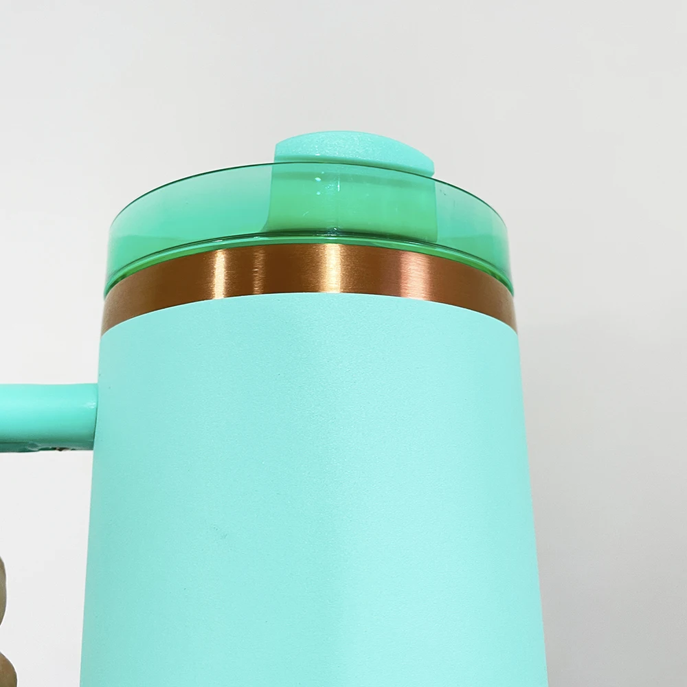 Laser Engraved H2.0 40oz Copper Tumbler Powder Coated Black Cream 40oz Tumbler With Handle Stainless Steel Camping Cup