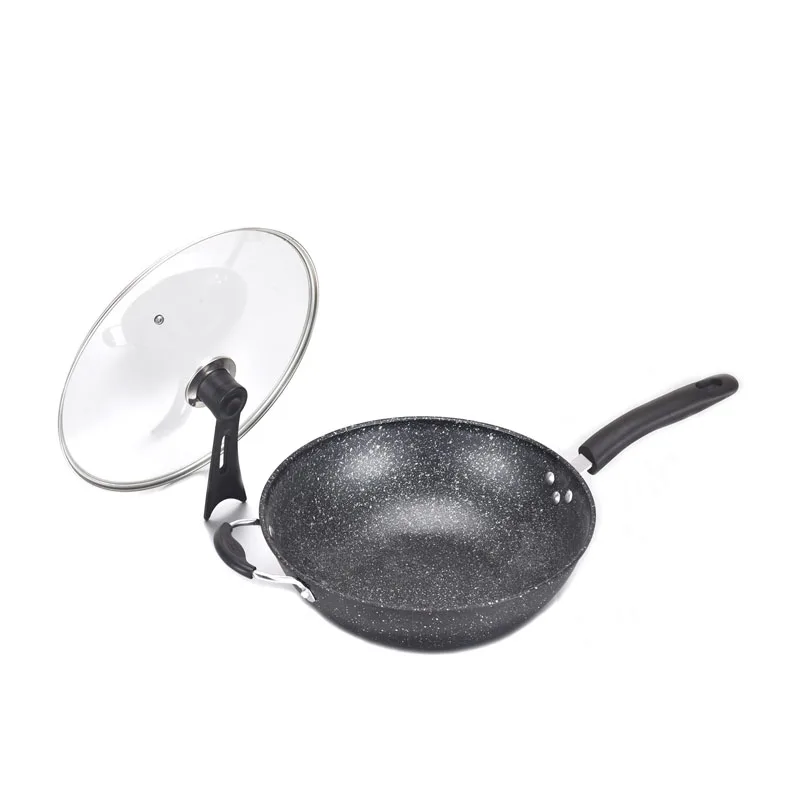 Household cook pan carbon steel cooking wok pan non-stick wok with lid