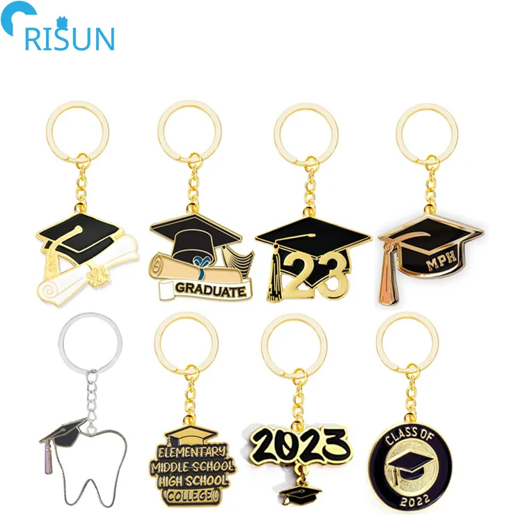 Personalized Enamel Class Graduate Graduation Bachelor Hat Diploma Keychains Keyrings Pendant Custom Graduation Keychain
