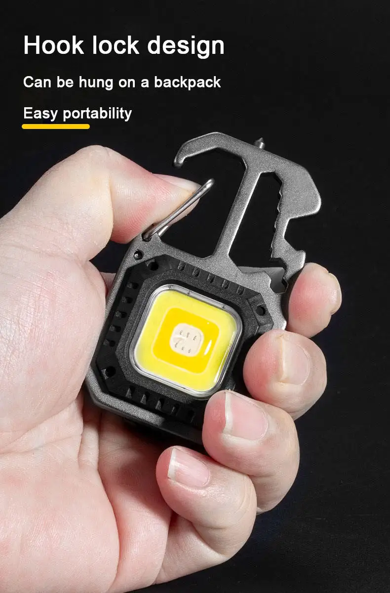 Custom Edc Waterproof Pocket Multitool COB Flashlight Usb Rechargeable Mini Keychain LED Torch Light With Car Clip Safety Hammer