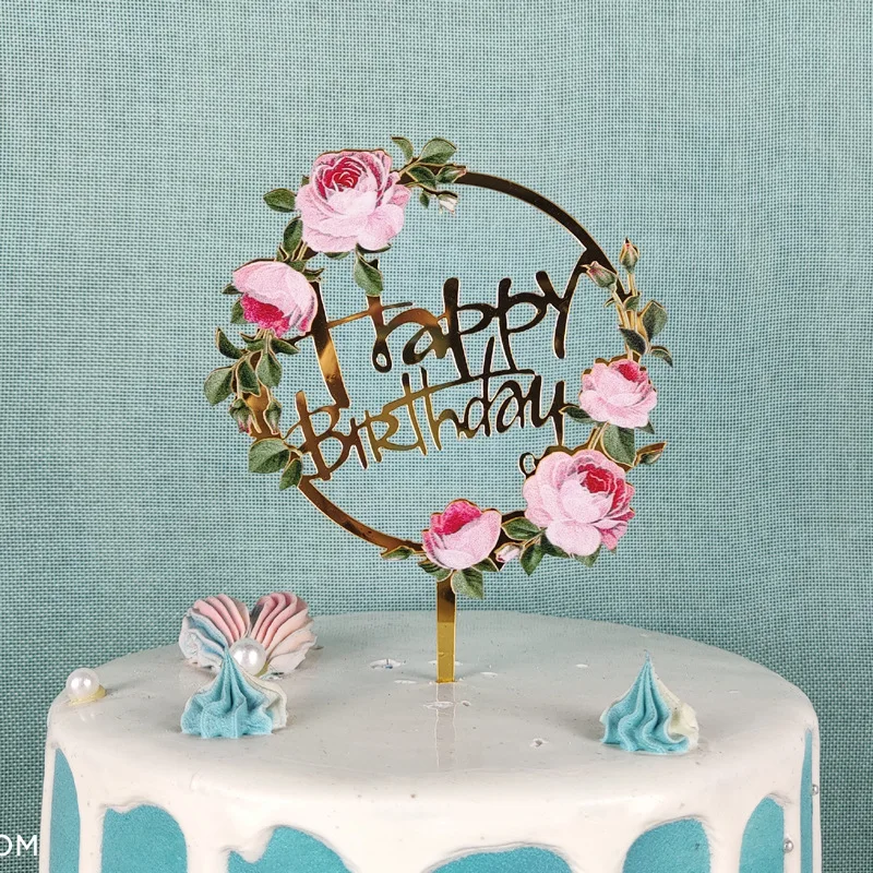 
 2021 Modern Mirror Acrylic 3d Paintings Figurines Pary Supplies Happy Birthday Girl Mermaid Cake Topper  