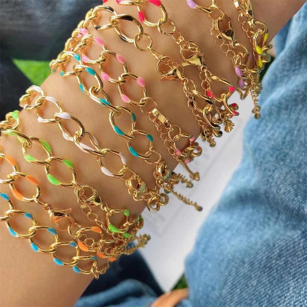 Cubic zirconia chain fashion jewelry accessories gold jewelry necklace enamel rainbow bracelet&bangle