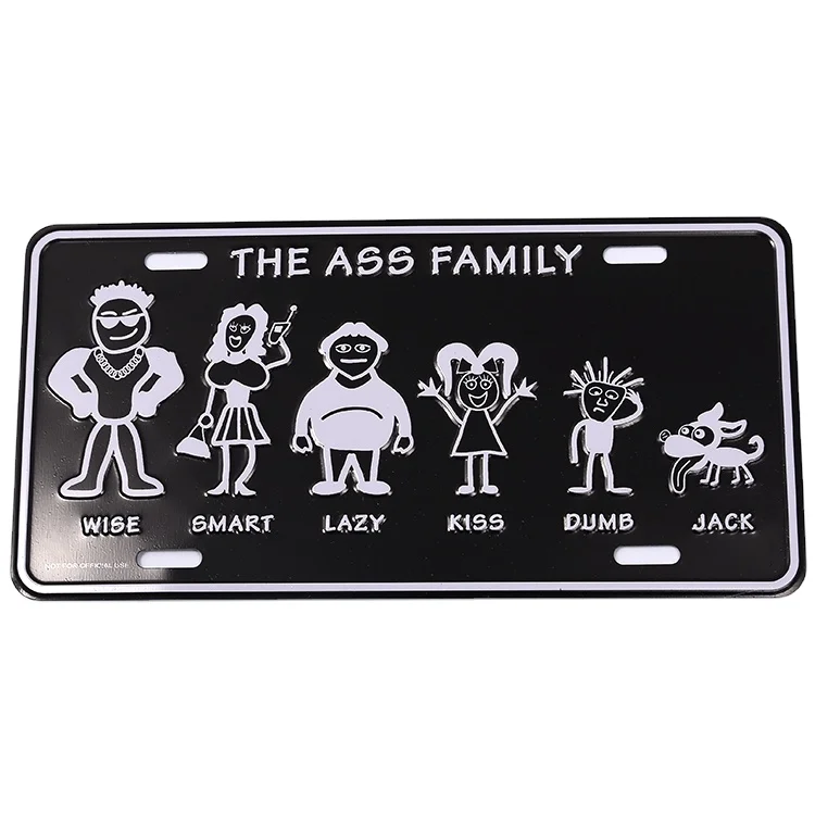 Cartoon The Ass Family  Members Ortrait Black License Plate