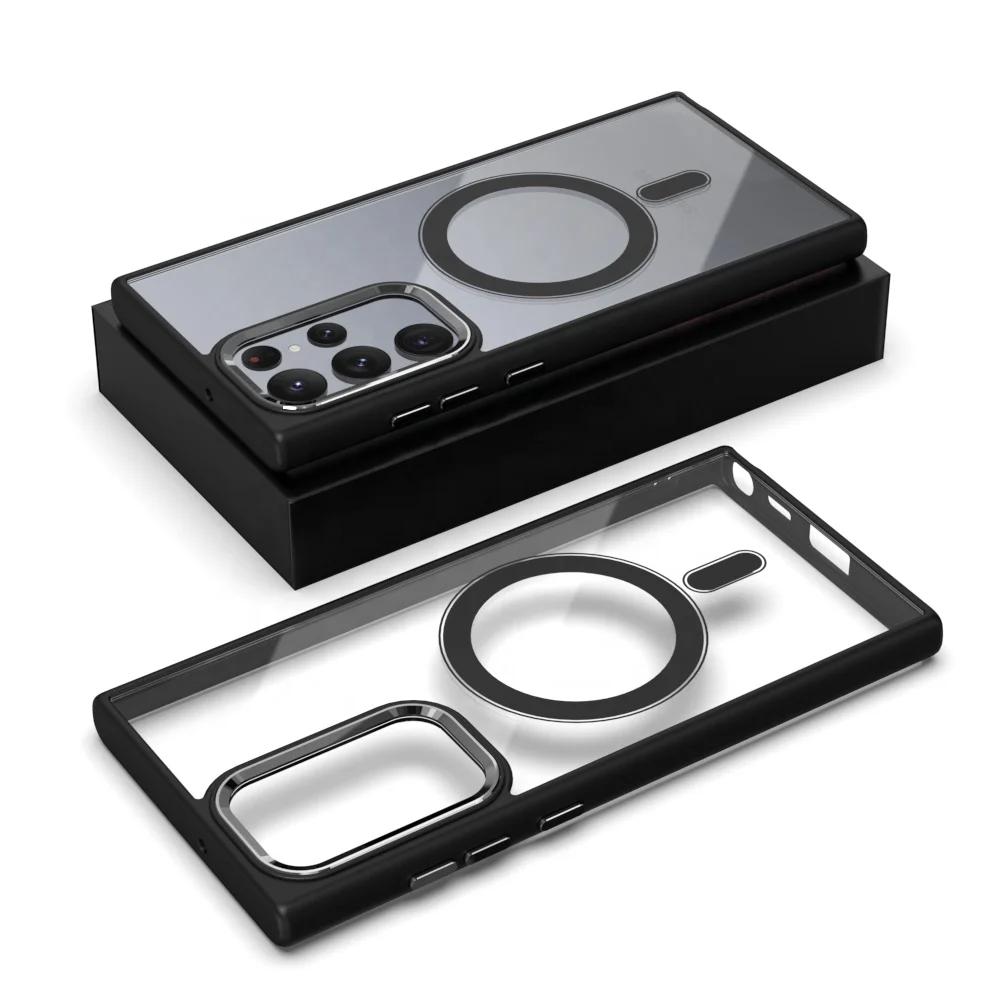 Luxury Metal Lens Protection Magnetic Hard Transparent Silicone Frame Phone Case Funda Para Celular For Samsung Galaxy S22 Plus