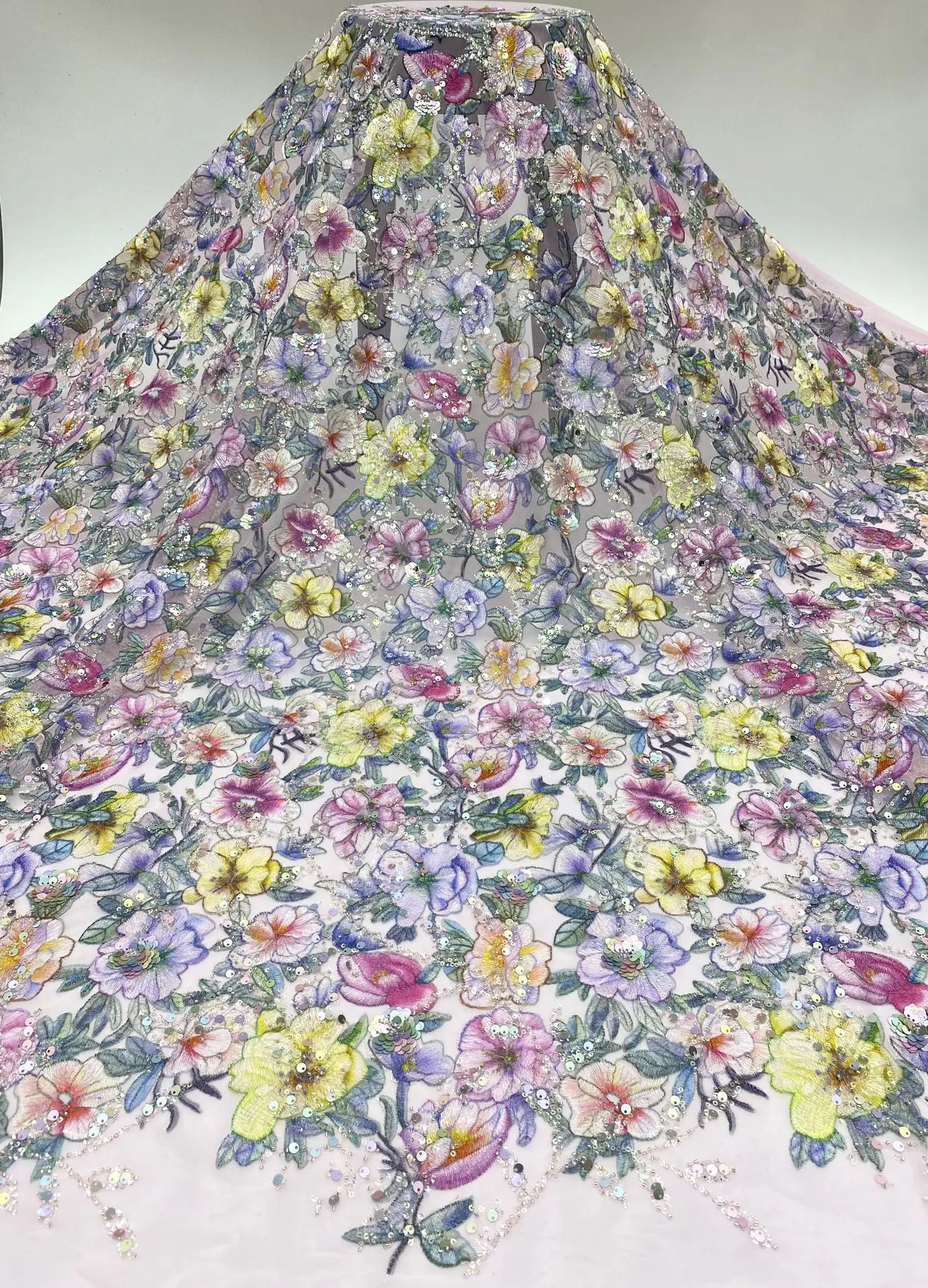 2023 New Printed Rose Embroidery Bead Sequin Embroidery Dress Bag Bead Embroidery Fabric