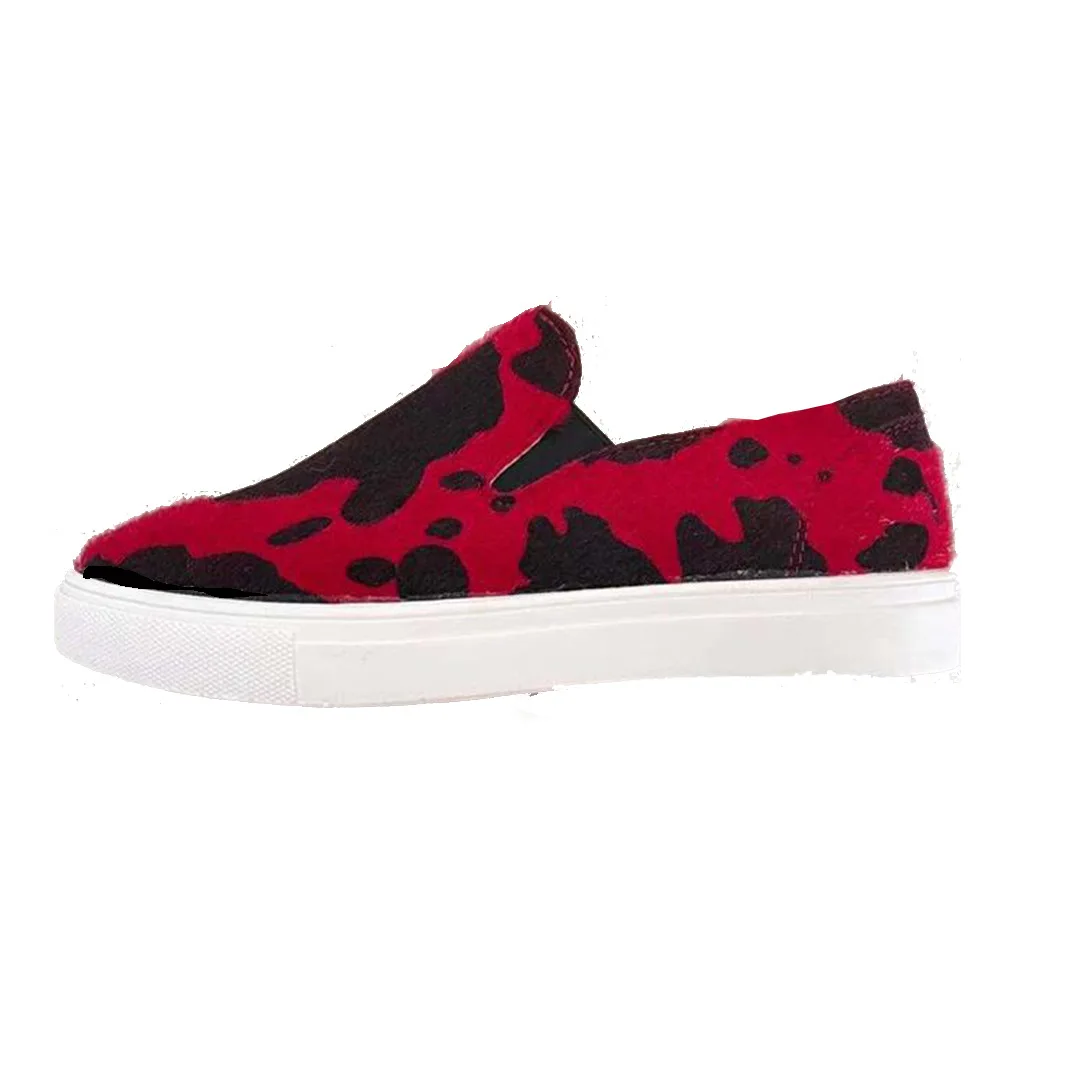 Cow print faux suede autumn new fashion slip on women flats shoes round toe lady casual loafers plus size penny