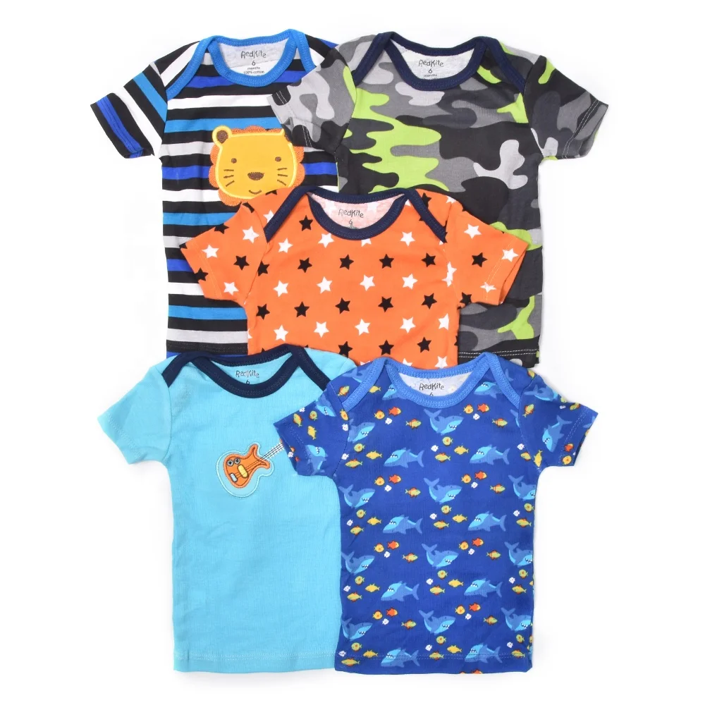 
3.4 kid dress baby clothes Wholesale 5 pack short Sleeve Snaps Button baby t-shirt cloth 