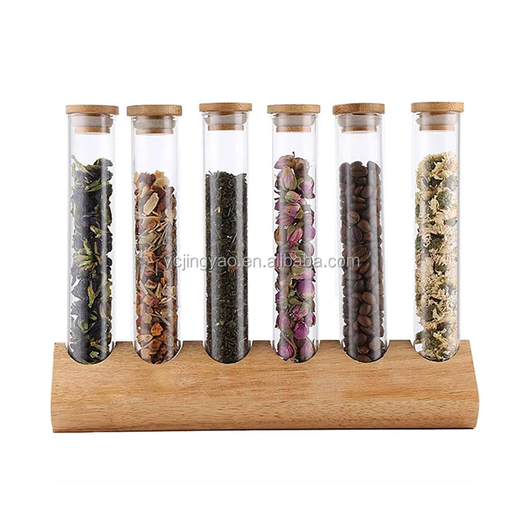 Creative Wooden Coffee Beans Flower Tea Display Rack Stand Cereals Canister Glass Test Tube sealed Storage Decorative Ornaments