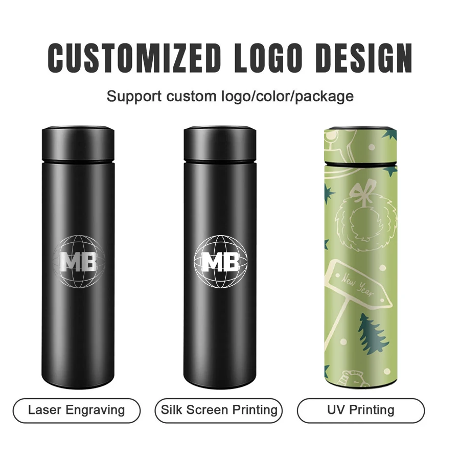 Custom Logo 500ML Smart Water Bottle Thermos Tumbler Digital Termo Con Logo Vacuum Flasks with LED Temperature Display