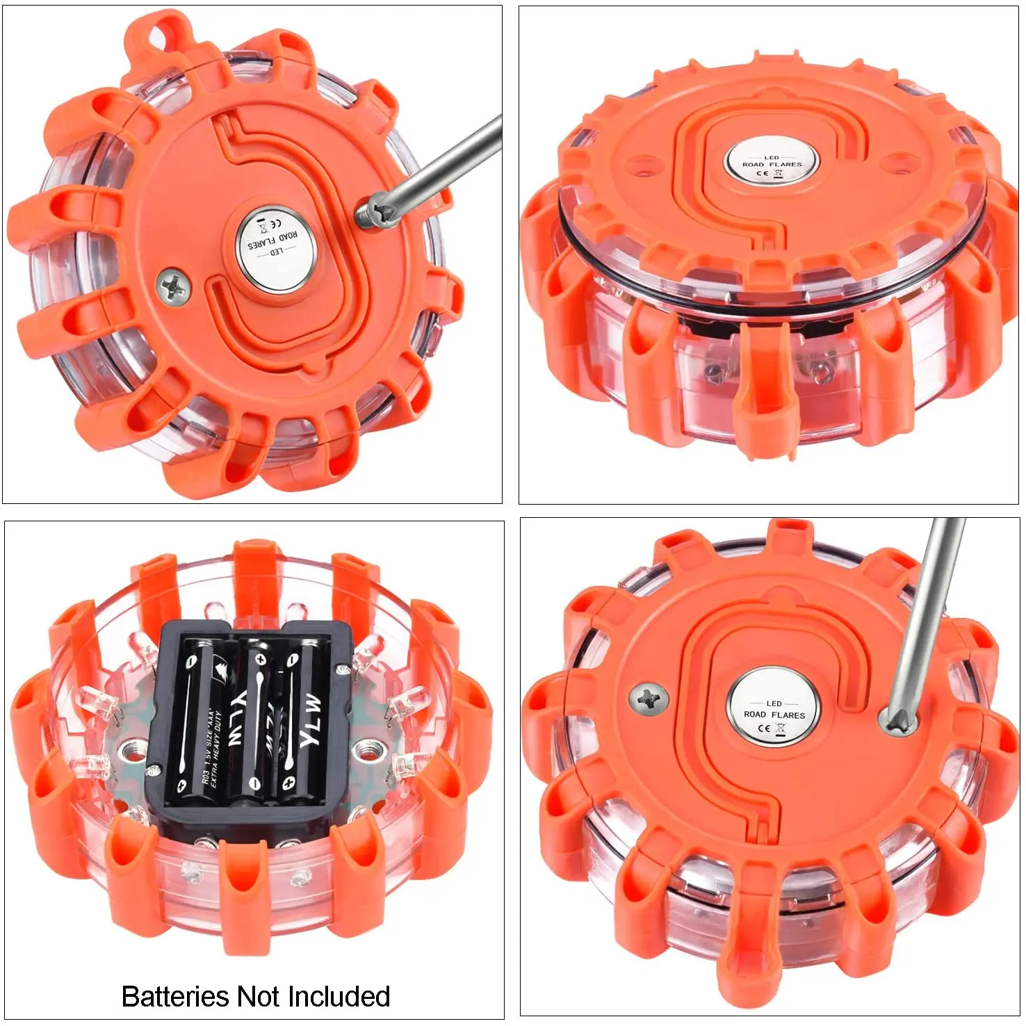 6 Pack Roadside Warning Safety Emergency Disc Beacon Flashing Flare Kit Traffic Warning Light LED Road Flares Emergency Lights