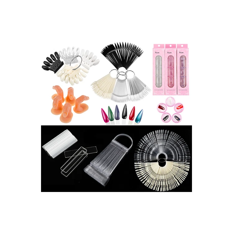 Detachable Nail Tips Storage Tool Practice Holder Fan Shaped Color Chart Fake Fingers Nail Art Training Display Tool