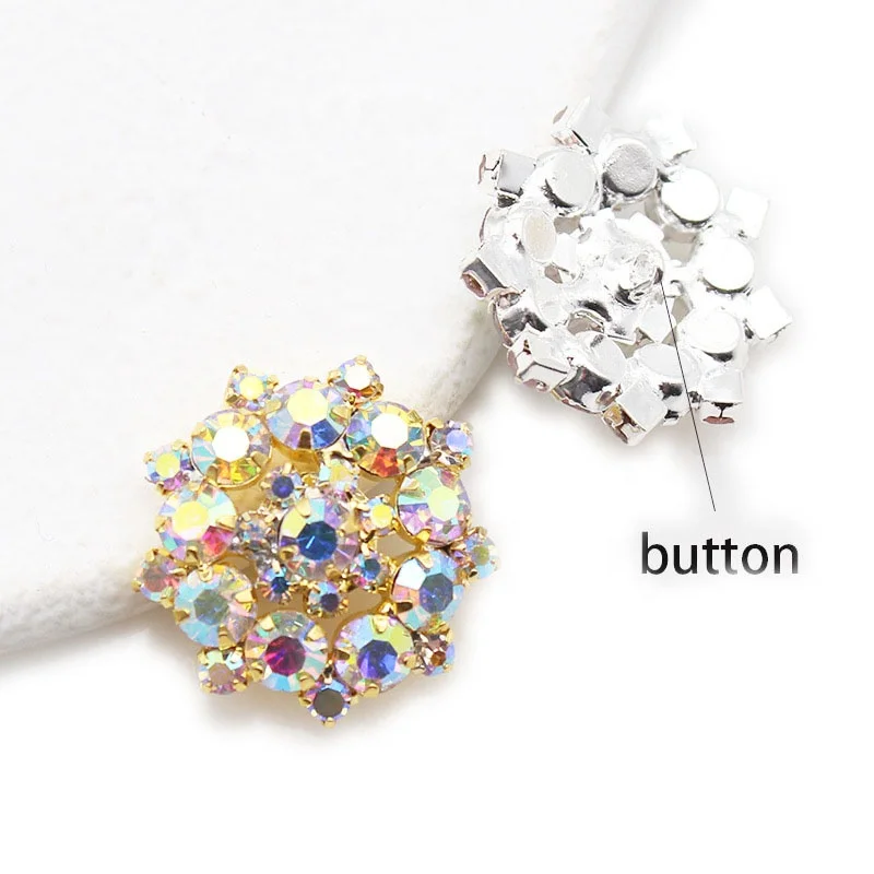 22mm AB color sunflower Round rhinestone Buttons For Clothes Decorative Sewing Buttons