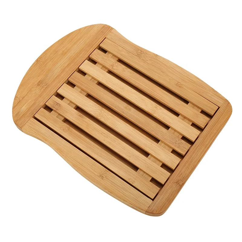 Irregular Simple Operation Bread Bamboo Slice Cutting Board With Bread Crumb Tray