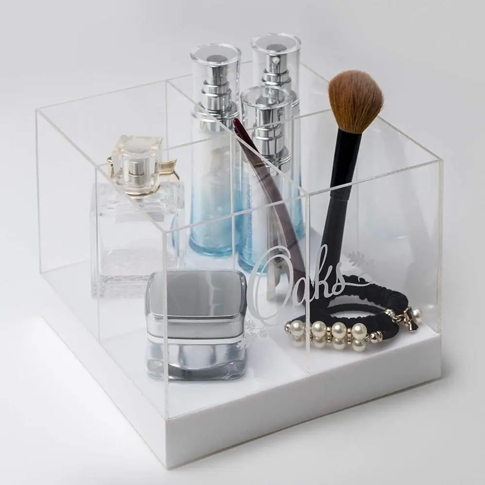 Acrylic LED-Lighted Office Desktop Display Stationery Organizer/Makeup Brushes Organizer/Pencil and Pen Case Holder, Storage Box