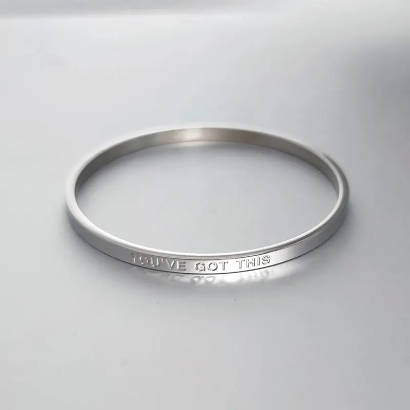 Custom Logo Stacking Full Circle Round Inspirational Engraved Women Stainless Steel Bangle Bracelet