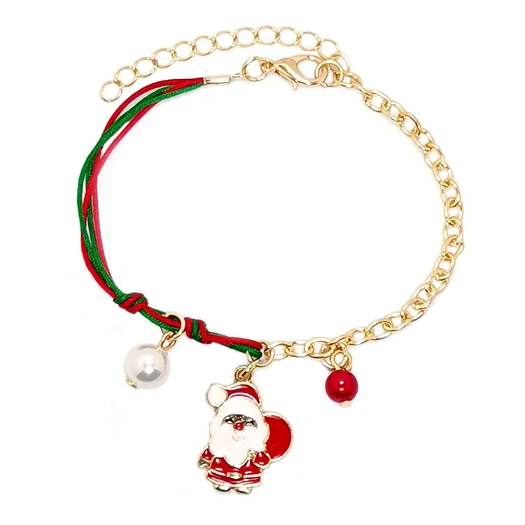 Christmas Hand Rope Charm Bracelet With Santa Claus Xmas Tree Beads Chain Fine Bracelets Christmas Jewelry for Women Kids Gift