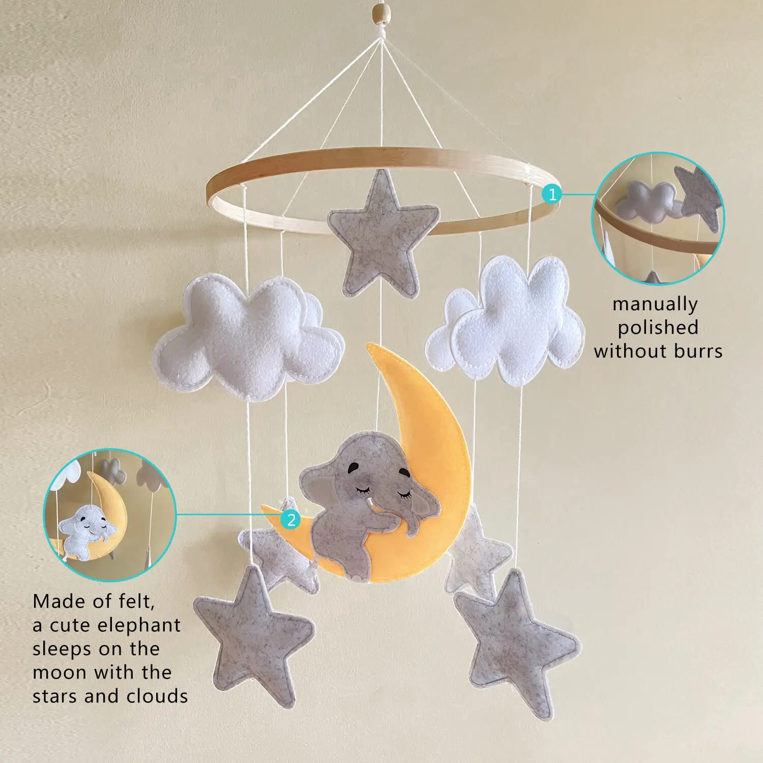 Teforeco Boho africa tropical jungle animal safari newborn hanging present white grey neutral baby mobile and nursery cot mobile