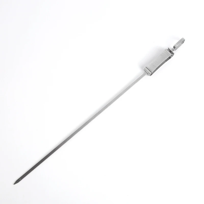Amazon Hot Sale BBQ Skewers Stainless Steel Barbecue Forks with Push Bar Meat Flat Metal Long Kabob Skewers for Grilling
