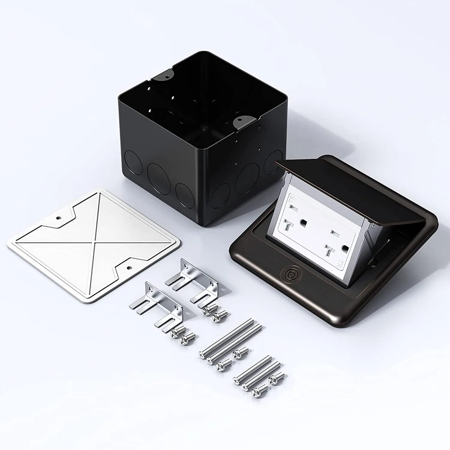 FRYIC Pop Up Floor Outlet Covers Box with 20 Amp Stainless Steel TR Receptacle Outlet Oil Rubbed Bronze