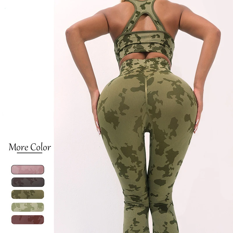 Hot Sale Women Camouflage ropa deportiva mujer Sports Suit High Support Bra Tummy Control Leggings Quick Drying Yoga Set