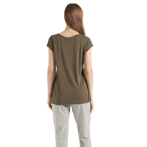 Nature women Solid color 50%Tencel 50%cotton 140gsm knit single jersey plain fashion v-neck t-shirts