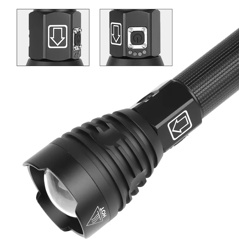Wholesale Led lamp 26650 battery Xhp70 powerful rechargeable XHP90 strong light zoom flashlight charging power display