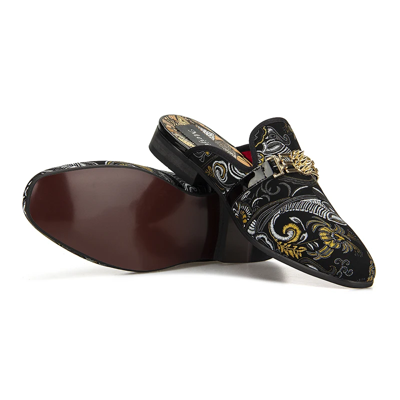 Mens Shoes Luxury Superfine fiber Embroidery pattern Slip-on Penny Loafers