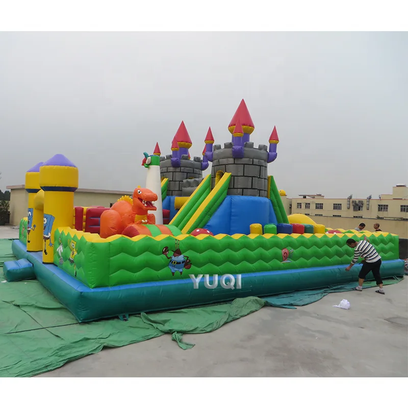 Dinosaur theme Amusement Park Games ,Outdoor Inflatable Playground ,Inflatable Funcity with bounce house