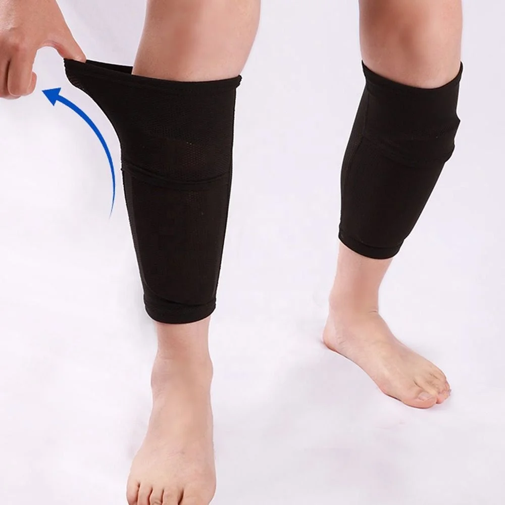 Football Shin Guard with Pocket Compression Calf Sleeve Sports Socks Soccer Leg Support Protector for Adult Teen Children