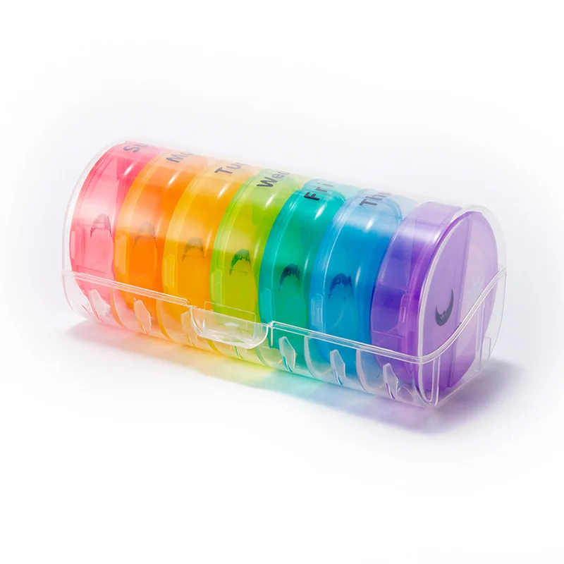 Round Shape Colorful 28 Compartments Pill Organizer 7 Day Tablet Sorter Box Stock Pill Box
