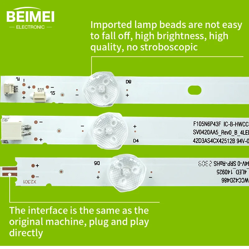 TV Backlight Strip F105N6P43F IC-A-HWCC42D486 IC-B-HWCC42D486 LED Strips for Panasonic TH-43C410K LED Backlight 10PCS/SET