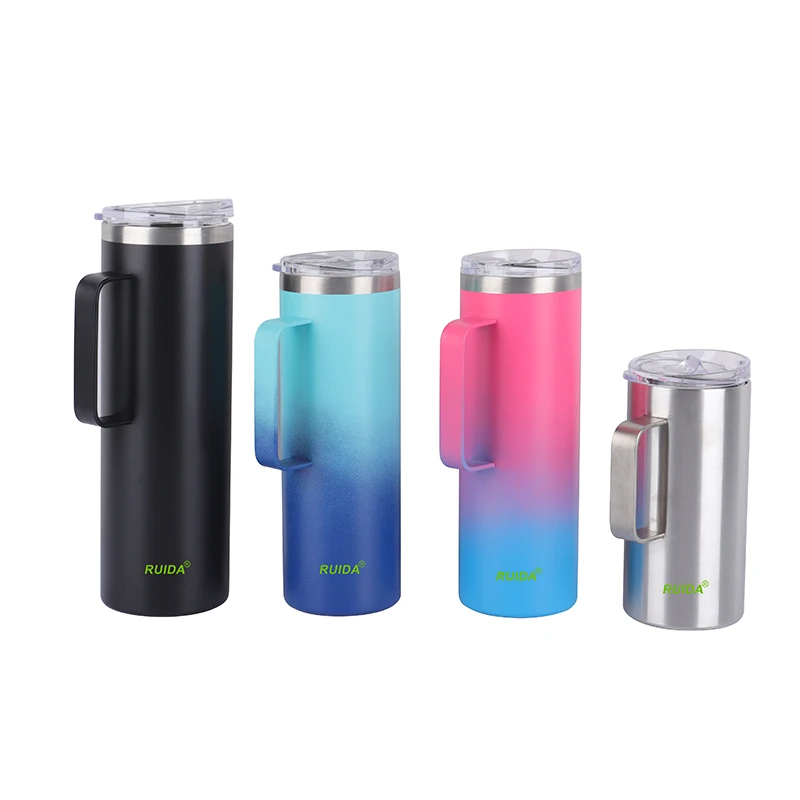 New Design  16oz 20oz 24oz 30oz Skinny tumbler with handle custom logo double wall travel mug with handle stainless steel  mug