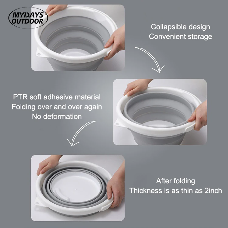 Mydays Outdoor Multifunctional 3L Portable Thick Folding Household Cleaning Wash Car Collapsable Bucket for Camping Fishing