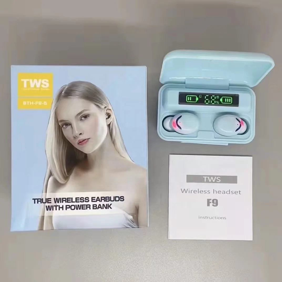 2022 whosale price Sports Earphones wireless headset tws f9-5c earbuds with power bank hifi music BT earphones waterproof