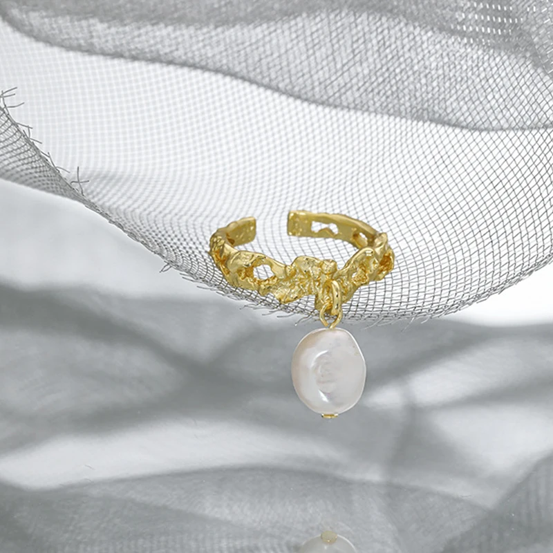 WuQie Delicate 925 Silver with Baroque Freshwater Pearl Rings Jewelry Women