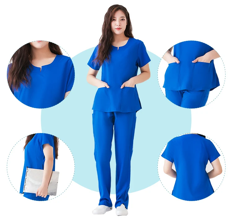 Scrub Tops for Women Mandarin Collar Shirttail Hem 3 Pockets 4 Way Stretch Womens Scrub Top with Jogger pants