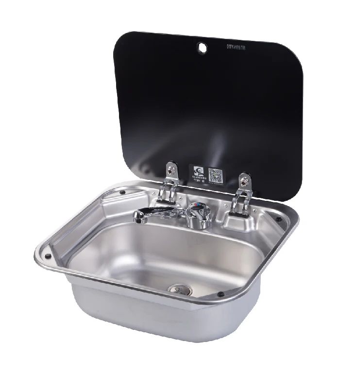 RV Stainless Steel Hand Wash Basin Rectangle Kitchen Sink with lid including drainer GR-586