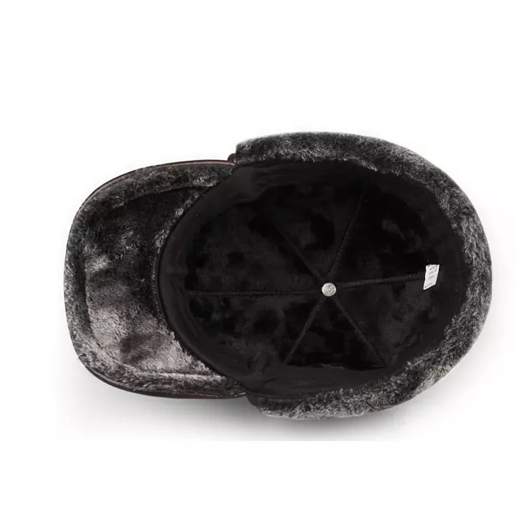 High Quality PU Leather Winter Warm Baseball Caps with Faux Fur lining