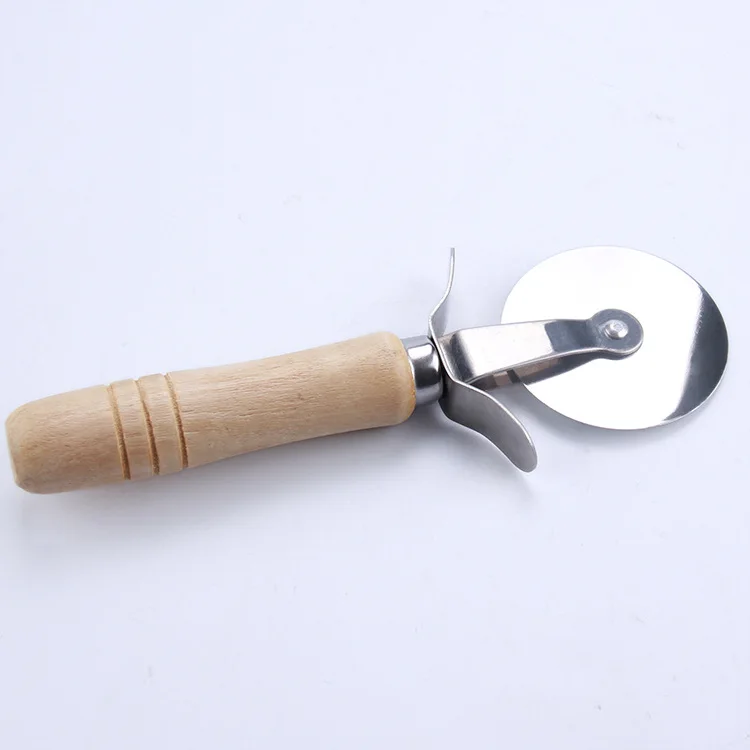 Modern Stainless Steel Pizza Wheel Cutter with Wood Handle Kitchen Tool for Home Use