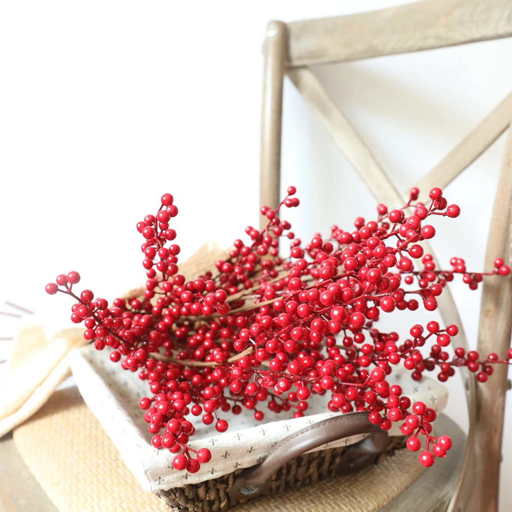 MW61201 Artificial Decorative Red Berry Long Stem Handmade Stem Christmas Berry Blossom Branch Christmas Artificial Berry Fruit
